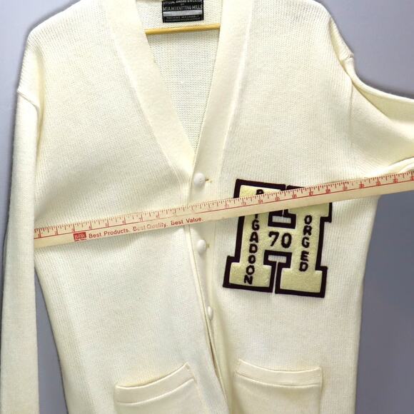 Vintage 1970 Miami Knitting Mills Varsity Cardigan Sweater Brigadoon Patch - Picture 3 of 4